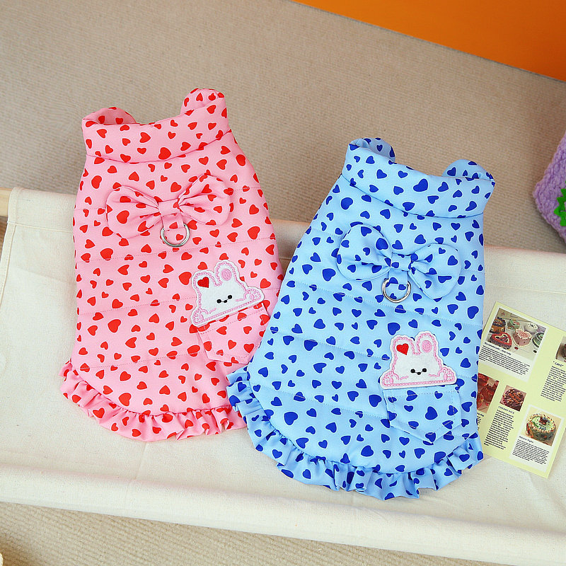 Pet clothing autumn and winter new collection: Teddy cotton skirt, Pomeranian small dog clothes, dog clothes, cat, All Heart Dot cotton clothes pic 10