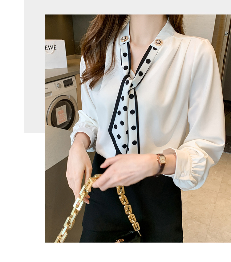 衬衫女2024秋季新款时尚气质韩版V领波点蝴蝶结系带减龄长袖上衣详情22