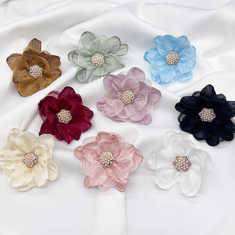 Multi-layer three-dimensional gauze flower hand-beaded diy dress shoe flower brooch accessory, Organza flower accessory pic 5