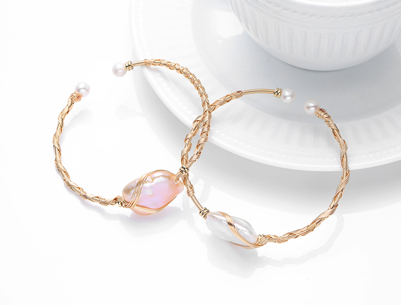 Natural freshwater pearl bracelet, 14K gold-plated, cross-wound, small square brand Baroque pearl bracelet for women pic 14