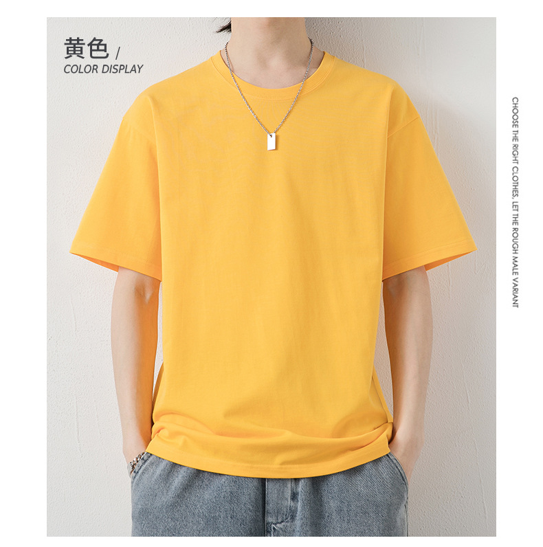 短袖t恤男潮牌夏季纯棉男士圆领半袖宽松打底衫男纯色基础款体恤详情19