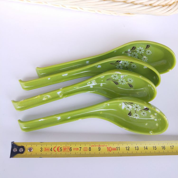 Green jade-like spoon, rice spoon, small rice spoon, porcelain-like melamine spoon, green fast food spoon pic 1
