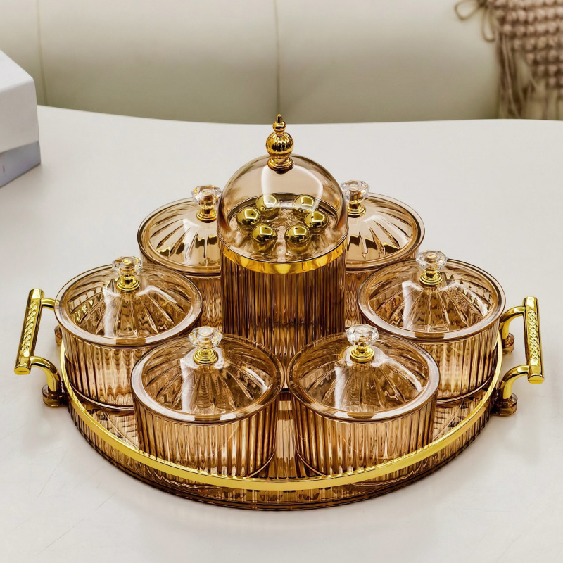 干果碟小吃碟圆形透明点心分格盘家用水果盘带塑料盖北欧轻奢果碟干果碟小吃碟圆形透明点心分格盘家用水果盘带塑料盖北欧轻奢果碟详情1