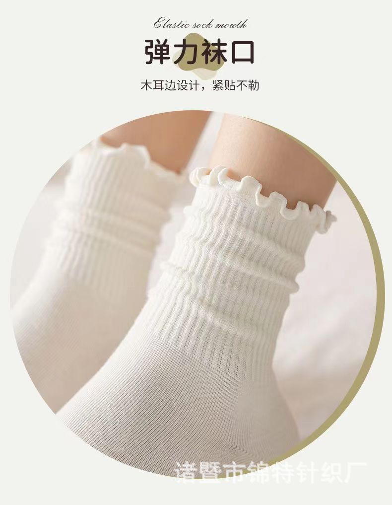 袜子女春秋中筒堆堆袜潮流可爱木耳边袜夏天百搭日系学院纯色薄款详情3