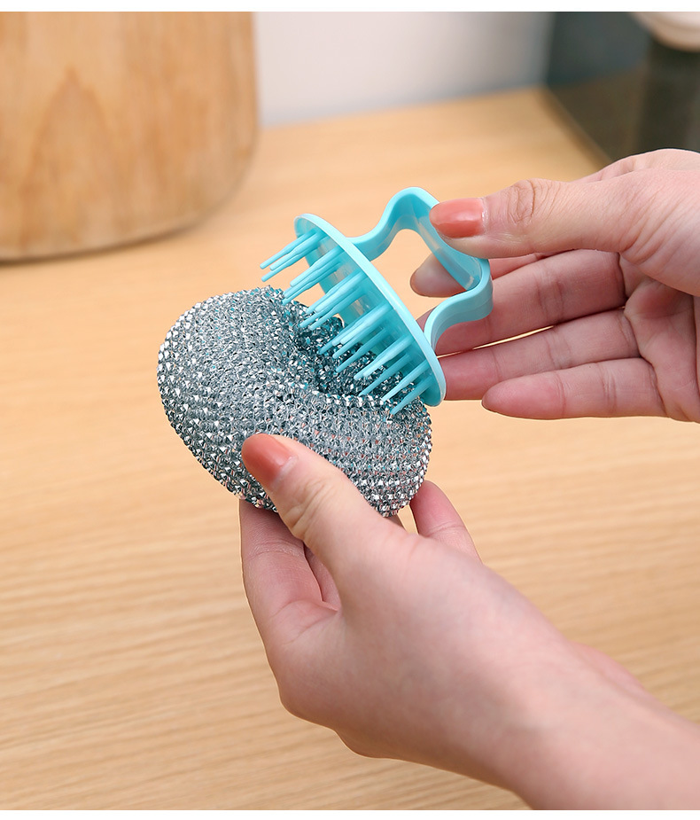 新款不伤锅清洁球钢丝球带手柄锅刷家用长柄刷子带把塑钢洗碗神器详情6