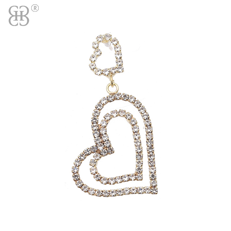 New French high-end heart-shaped diamond-encrusted light luxury earrings, exquisite, fashionable and versatile water diamond melon chain earrings wholesale pic 10