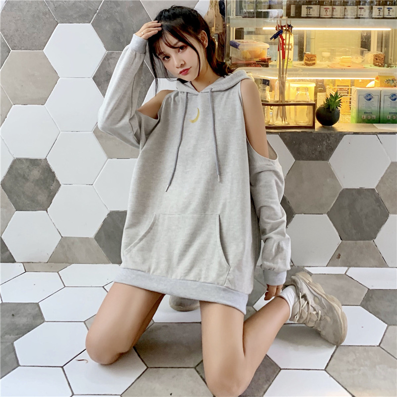Autumn long off-the-shoulder vetiver hoodie for women, a new, laid-back and stylish loose hooded jacket pic 2