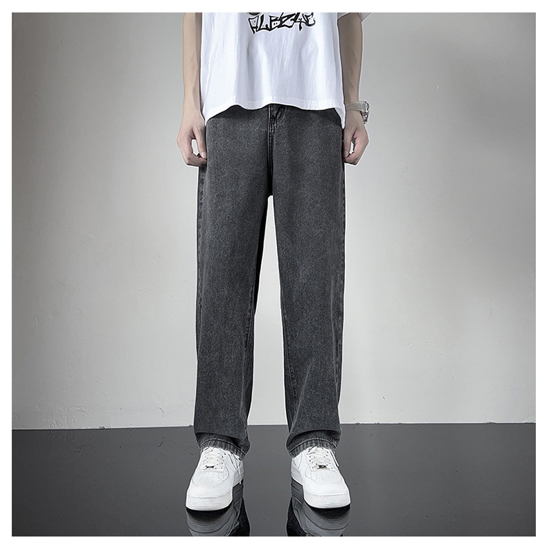 黑灰色男款春季牛仔裤港风cec宽松阔腿裤潮牌复古直筒休闲长裤子详情1