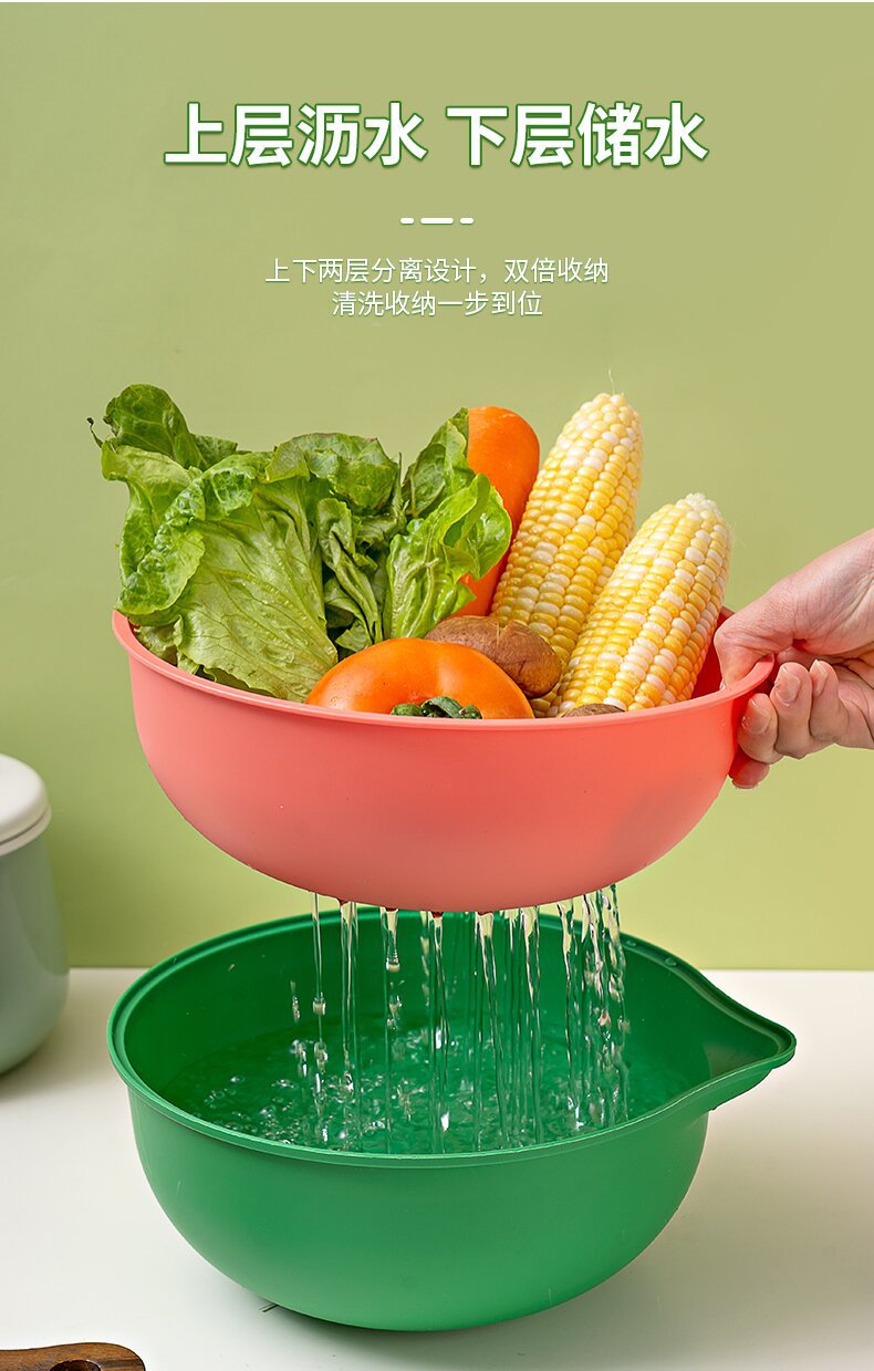 筛水篮网红洗菜盆沥水篮厨房双层洗菜篮洗水果神器淘菜盆水果盘详情3