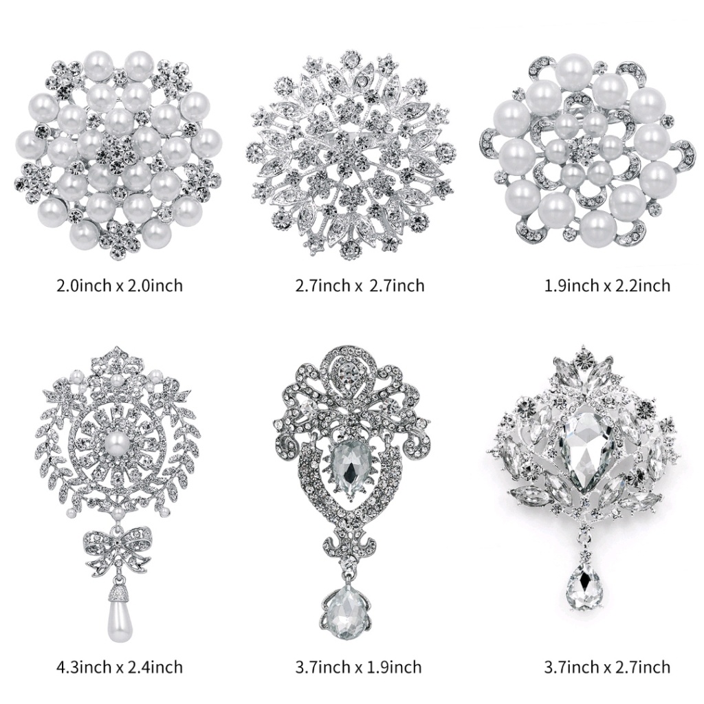 亚马逊跨境时尚珍珠胸针女合金电镀胸花手捧花服饰配件六件套胸针详情7