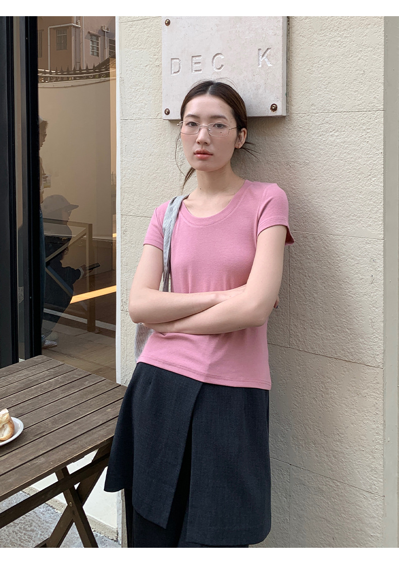 【11 Colors 】 Basic round-neck short-sleeved T-shirt for women 2025 Spring/Summer New simple and versatile solid color top T003 pic 40