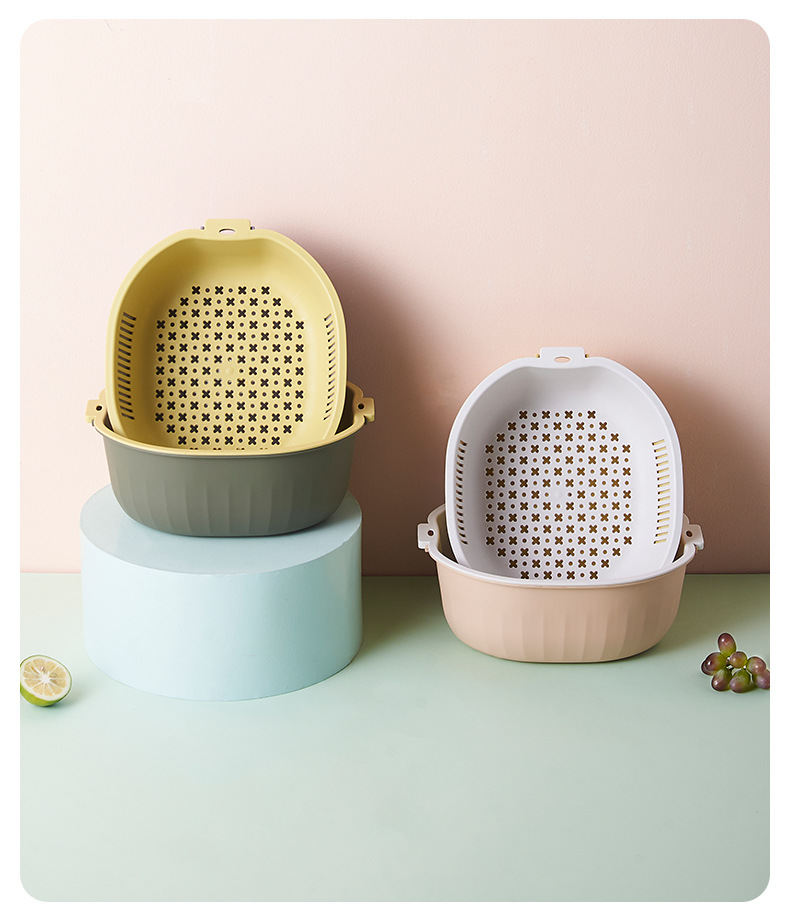 沥水淘米洗菜蔬菜沥水篮多功能双层加厚沥水篮 便携厨房塑料镂空详情14