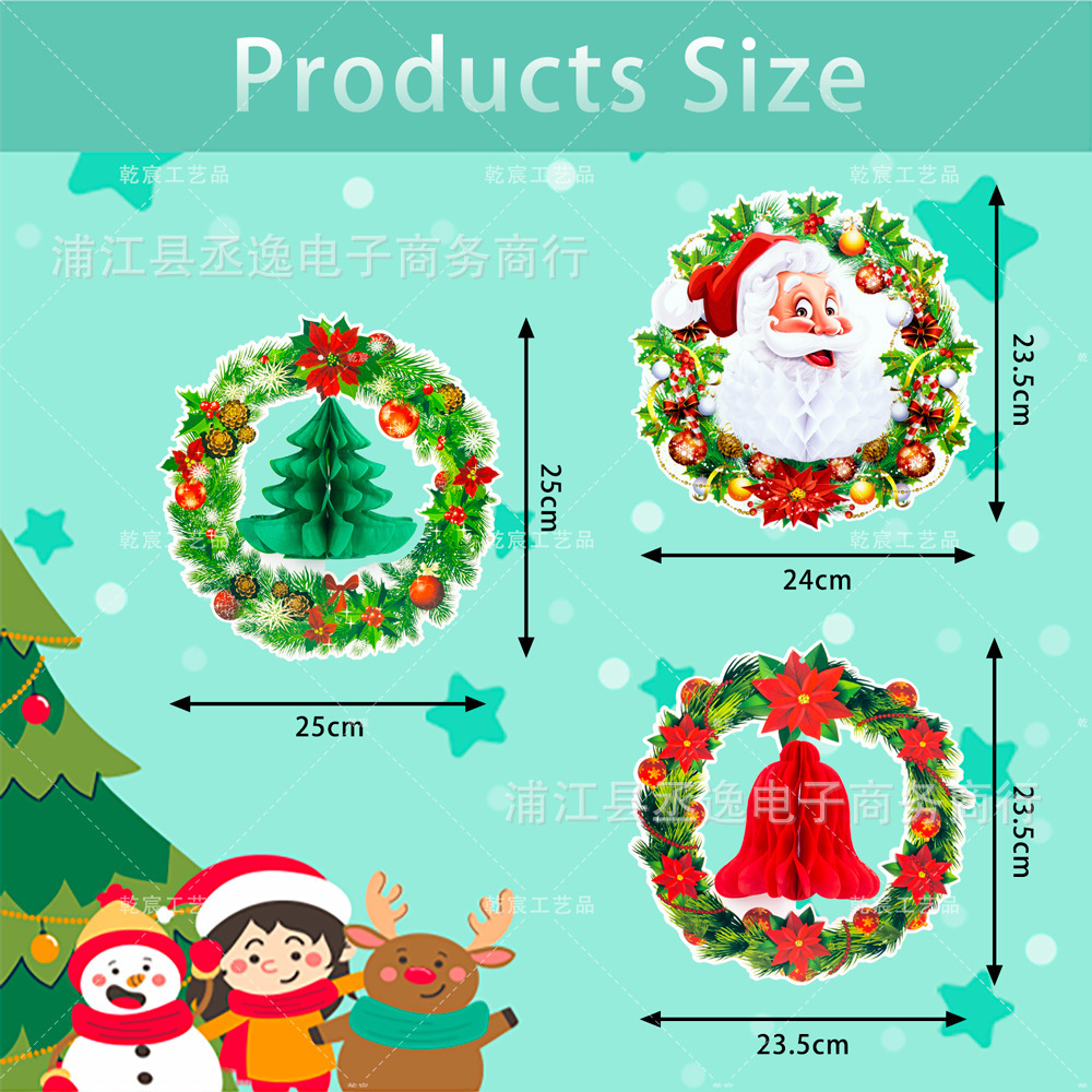 跨境新款圣诞节花环挂饰圣诞老人圣诞树铃铛挂饰派对氛围装饰布置详情3