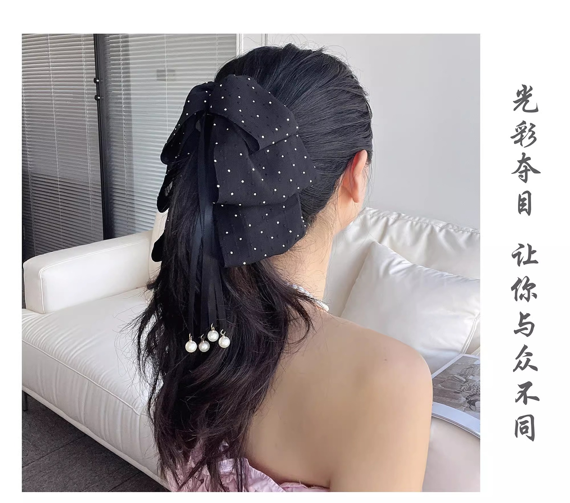 听雨抓夹2024年新款满天星四条飘带发夹显发量法式温柔甜美发饰详情7