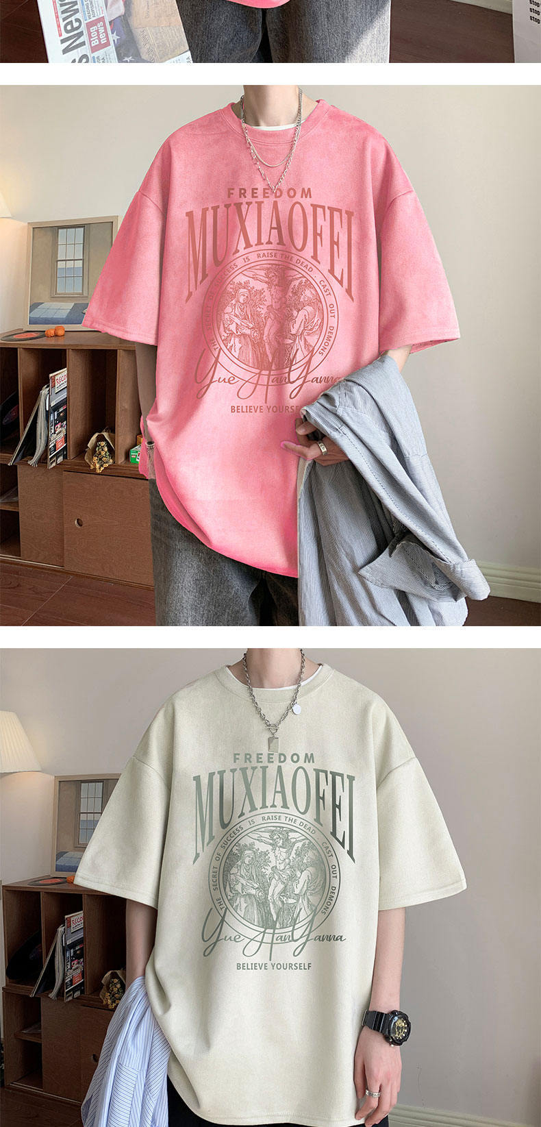 港风2024夏季短袖T恤百搭半袖宽松港风印花ins韩版五分百搭半袖详情7