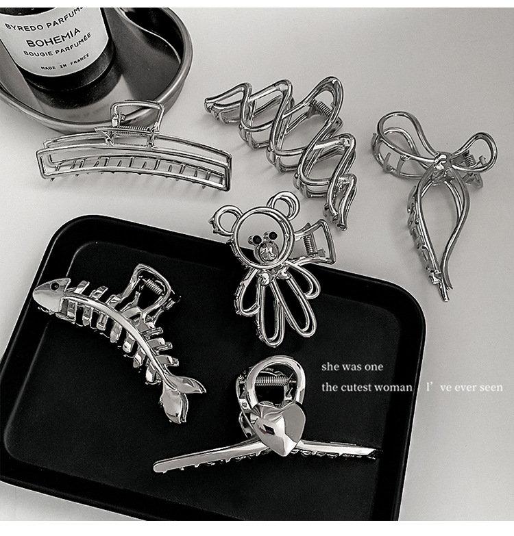 银色抓夹后脑勺金属简约气质冷淡风发夹大号高级感鲨鱼夹子头饰女详情7