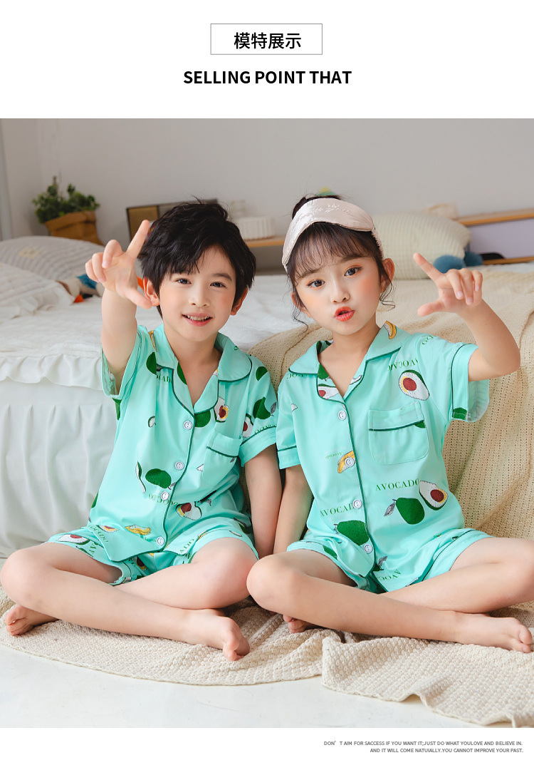 夏季儿童睡衣短袖短裤开衫男孩女孩中小童卡通可爱外贸家居服套装详情7