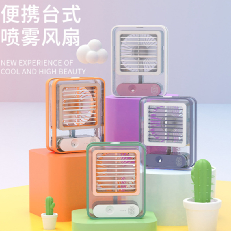 跨境迷你冷风扇静音喷雾水加湿家用小夜灯便携充电USB加湿风扇0774详情1