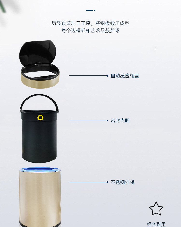 厂家批发 不锈钢感应式垃圾桶 耐用家用卧室卫生间圆形智能垃圾桶详情10