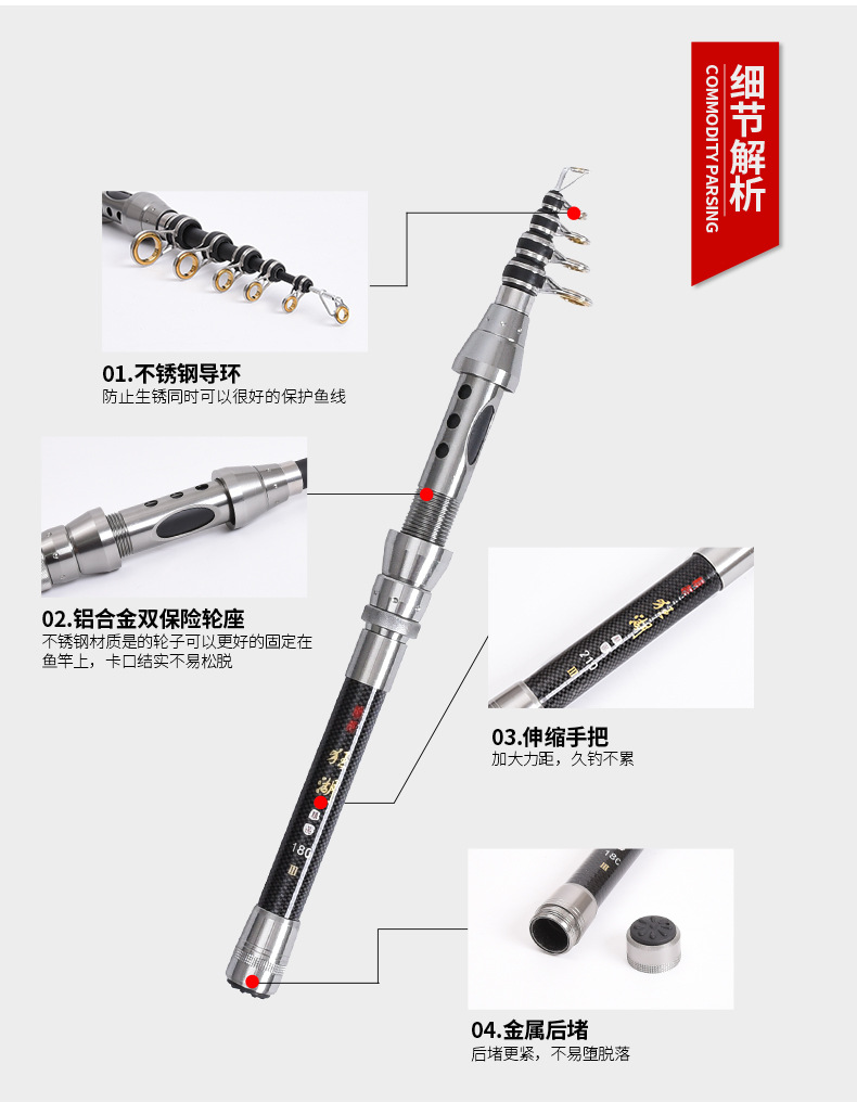 27593 LEO/ Leou [Kuanghu Sea Fishing Rod] Carbon Ultra-Short Mini Sea Fishing Rod with retracted handle for casting pic 3