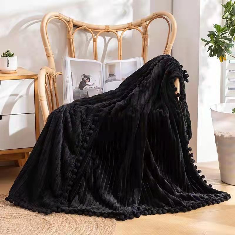 Viada cute style simple strip with ball flannel blanket, home carpet, all-season suitable polyester nap casual blanket, skirt blanket, cross-border exclusive supply, best-selling item pic 5