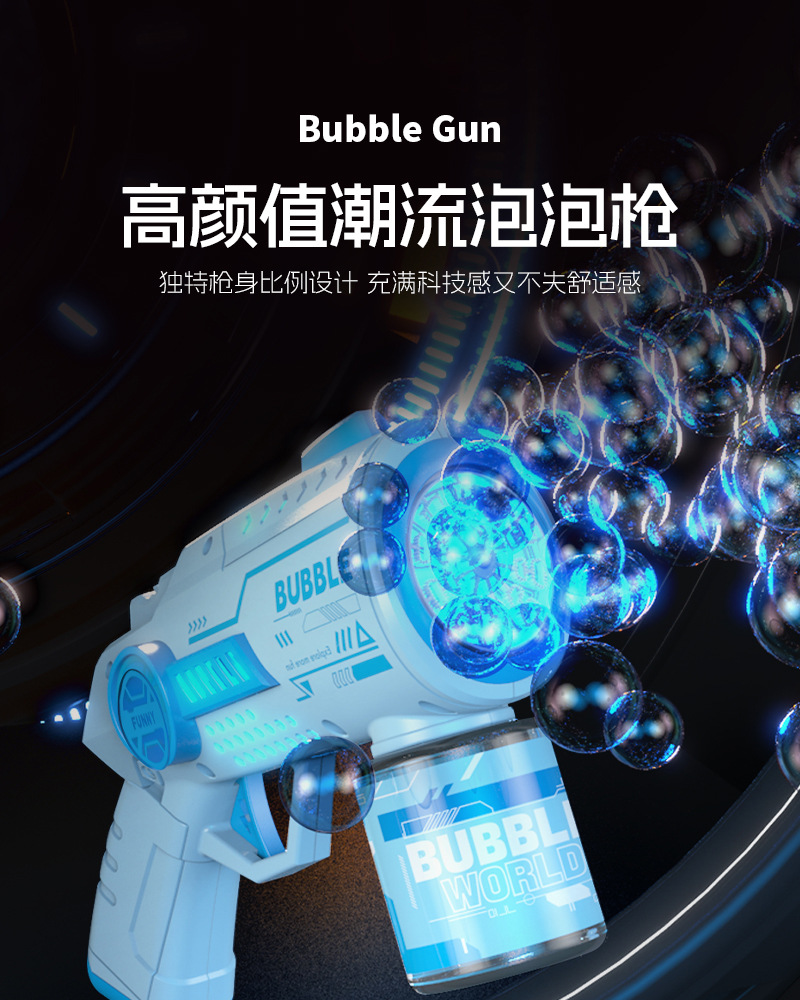 网孔泡泡机手持吹泡泡枪全自动加特林20孔电动带灯光儿童地摊玩具槐兴详情2