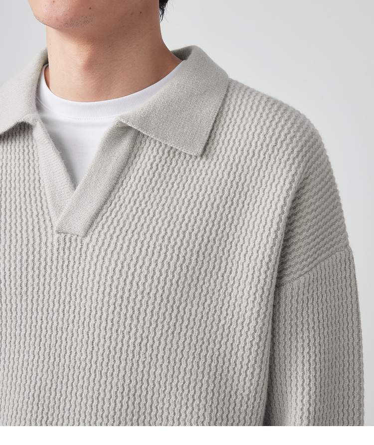 墨麦客开V翻领宽松针织衫男2024冬季款简约纯色休闲男士毛衣20545详情22