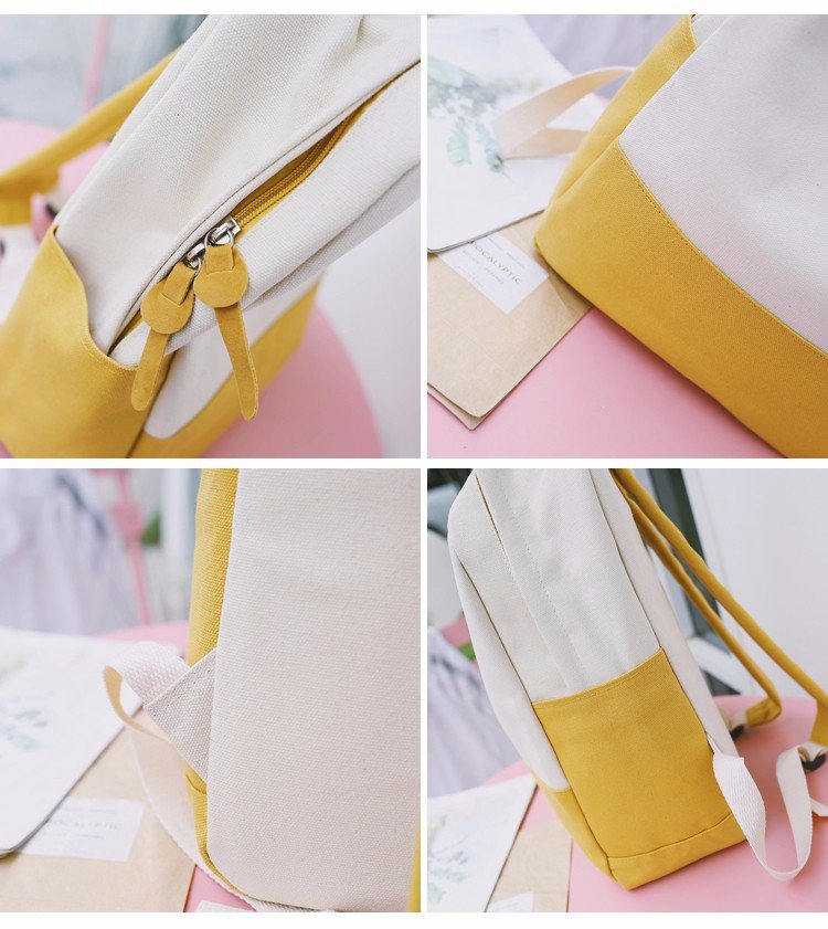 Factory wholesale of college-style, fresh, artistic, simple and versatile canvas backpacks, color-matched schoolbags for middle school best friends pic 43