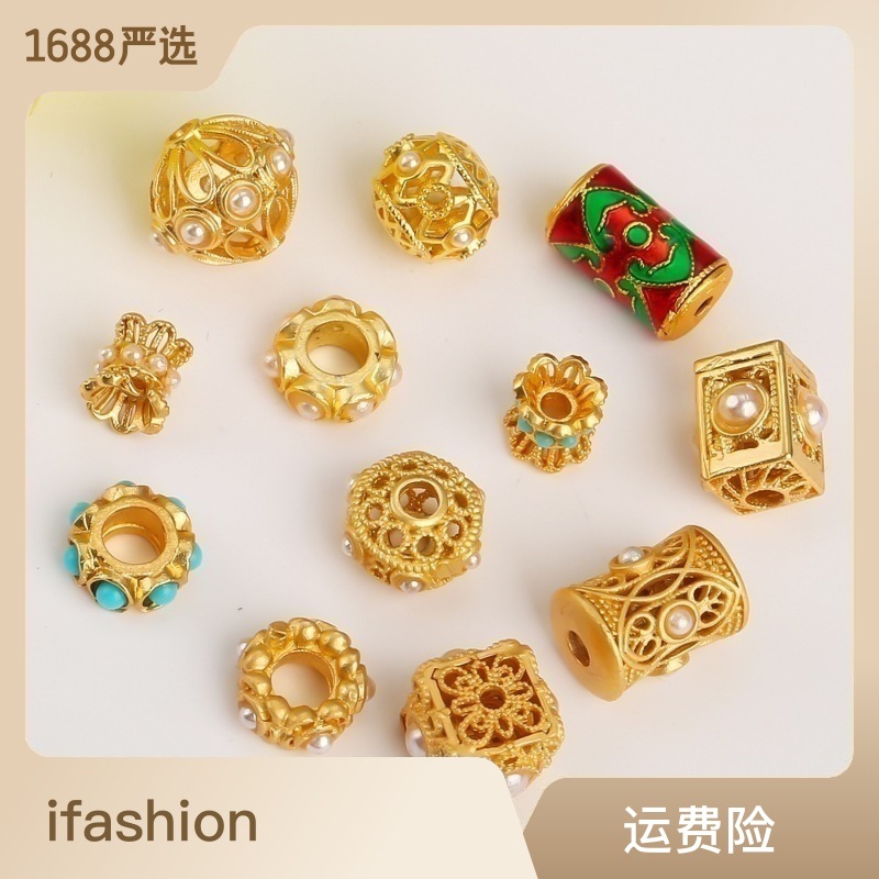 18k gold-plated color-preserving sand gold loose beads embossed lucky beads diy jewelry bracelets, necklaces, beaded sand gold accessories wholesale pic 1
