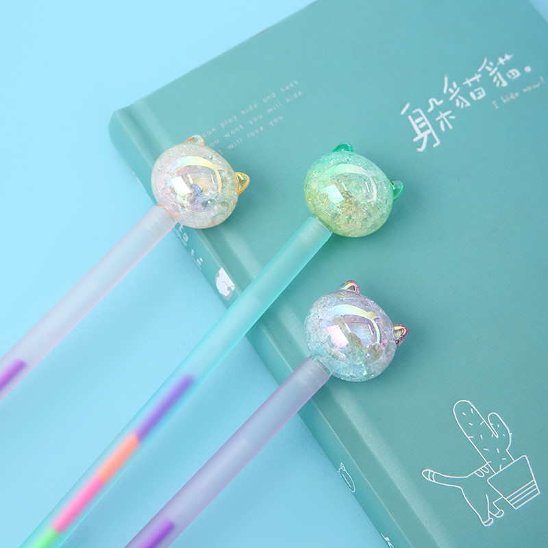 Versión coreana dazzle color hielo crack acrílico agua pluma neutral cartoon cristal gato estudiante escritura papelería pluma pic 7