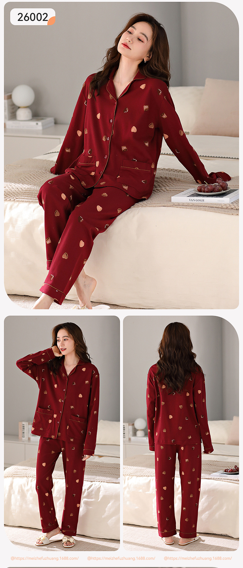 爆款长袖纯棉睡衣女春秋韩版甜美品质开衫学生全棉舒适家居服套装详情23