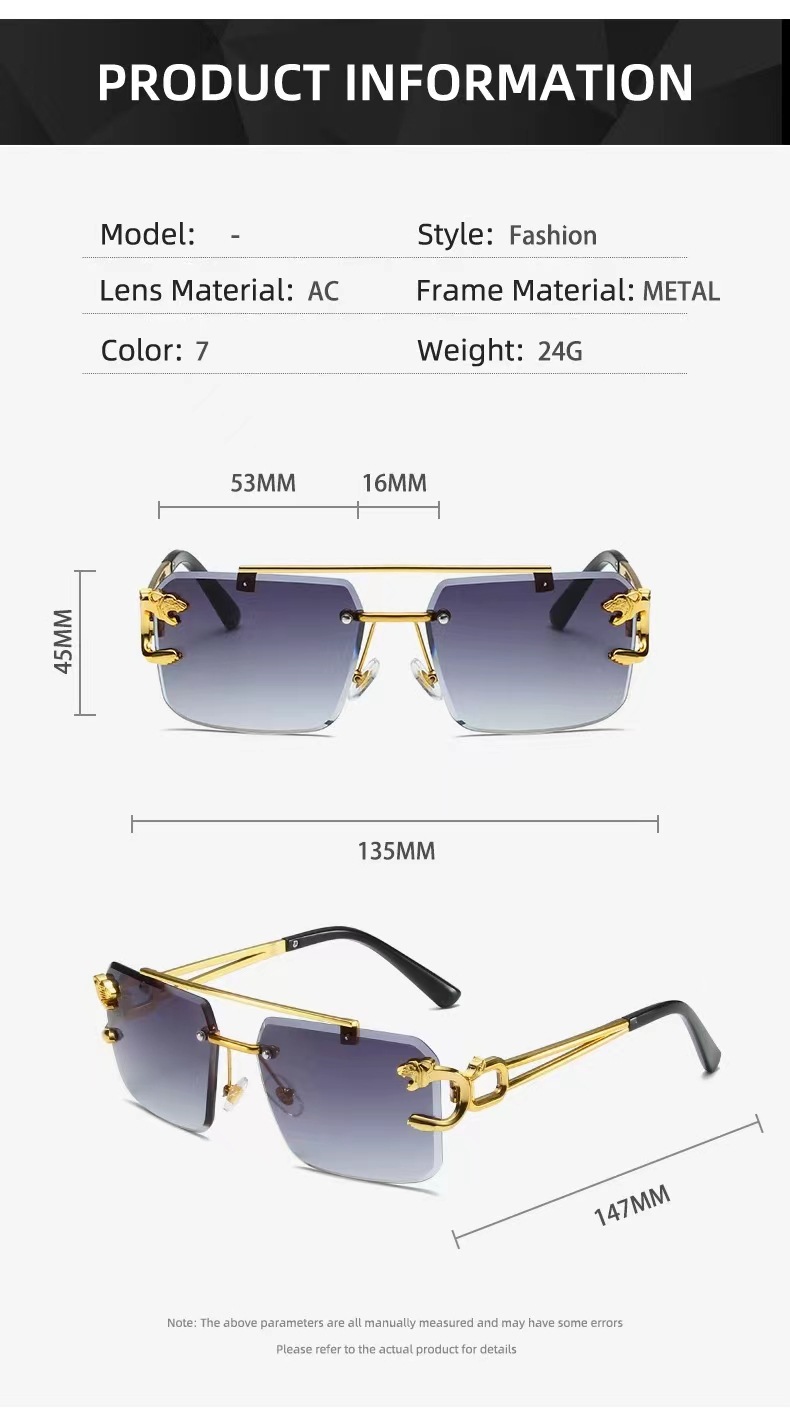 Crossover sin marco gafas de sol cabeza de leopardo moda corte de borde gafas de sol hombre temperamento mujer tendencia europea y americana influencers street raqueta gafas pic 3