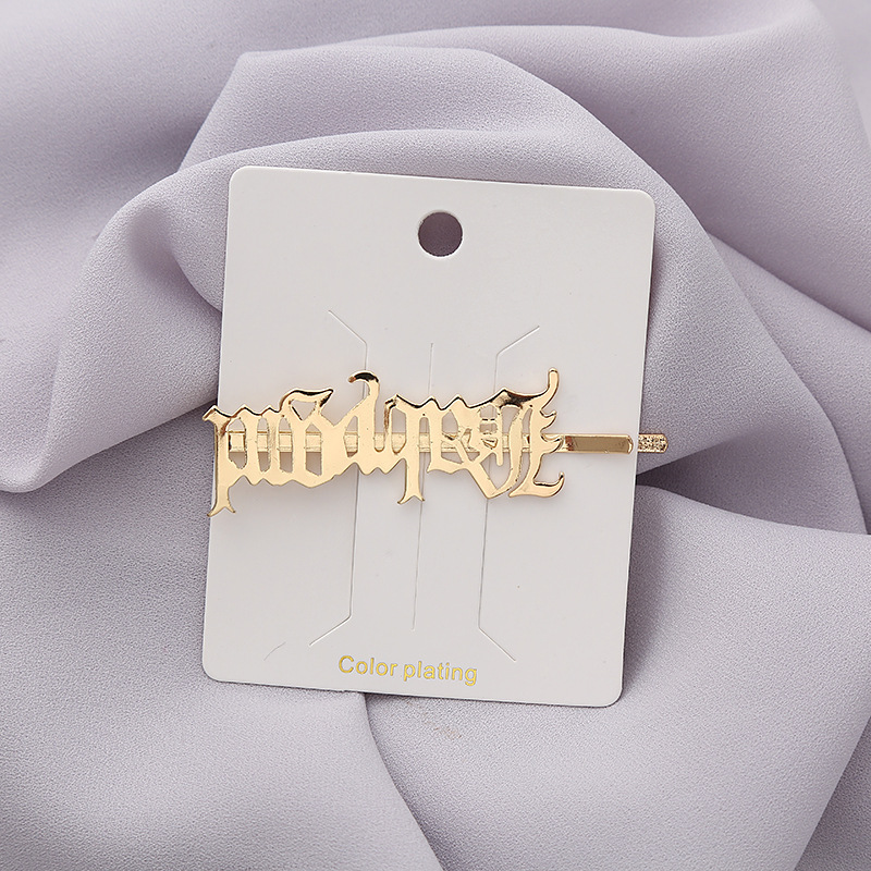 Fashionable hairpin, Gothic, European and American style, golden rose one-line fringe, seaside clip, high street retro artistic style letter hair accessory pic 2