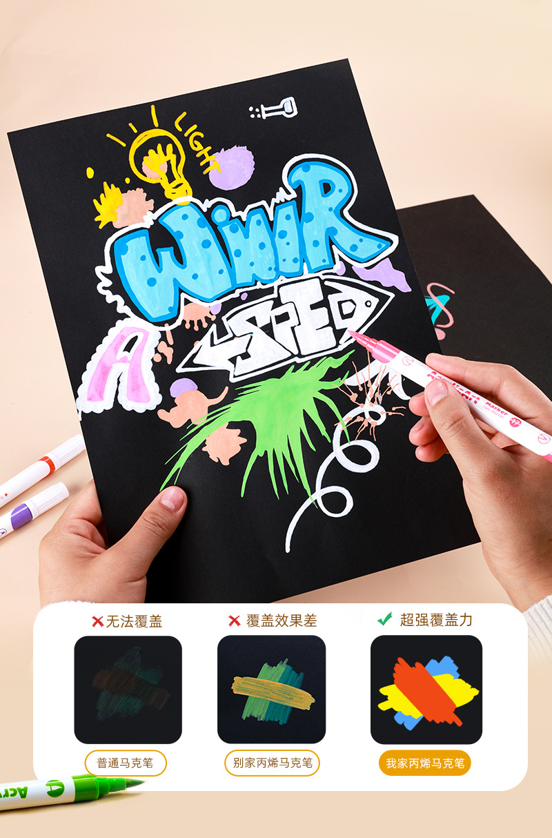 跨境双头丙烯马克笔套装 学生画画diy丙烯笔美术专用不透纸马克笔详情10