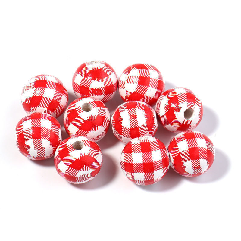 千鸟格木珠DIY挂饰装饰串珠彩色格子木珠配件条纹印花带孔木珠详情25