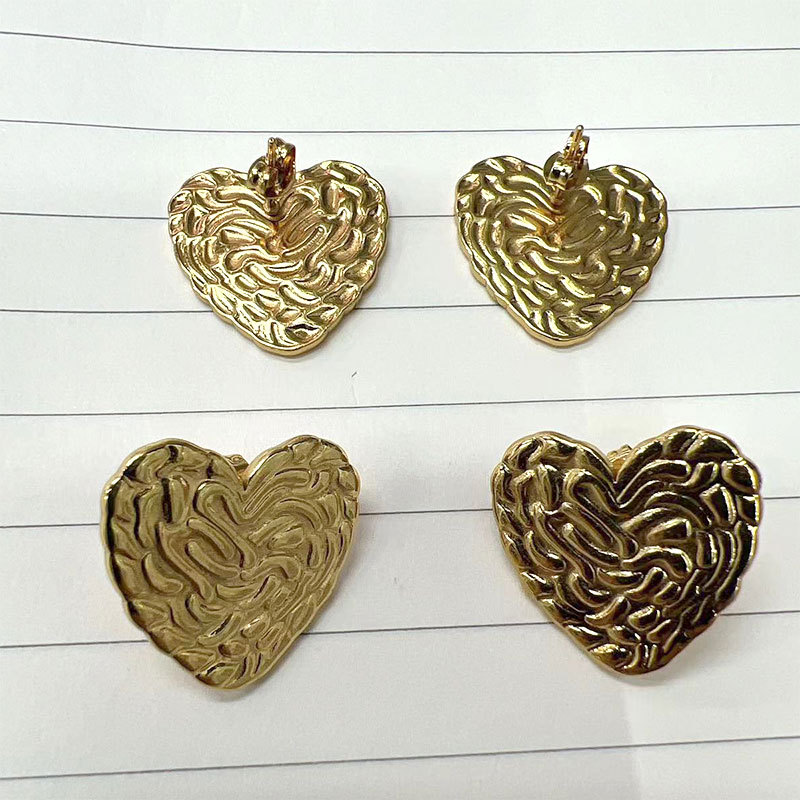 European and American exaggerated fashion, niche, niche hammered pattern stud earrings, simple titanium steel, trendy heart-shaped square pineapple pattern earrings pic 4