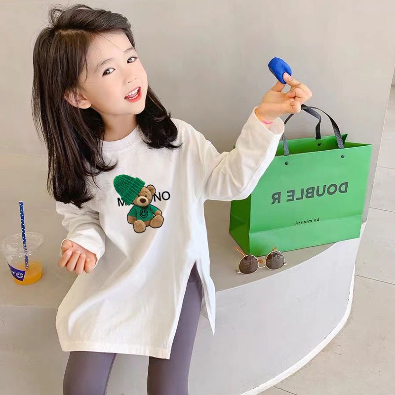女童中长款开叉T恤2024秋季新款韩系女孩个性不规则长袖卡通上衣详情15