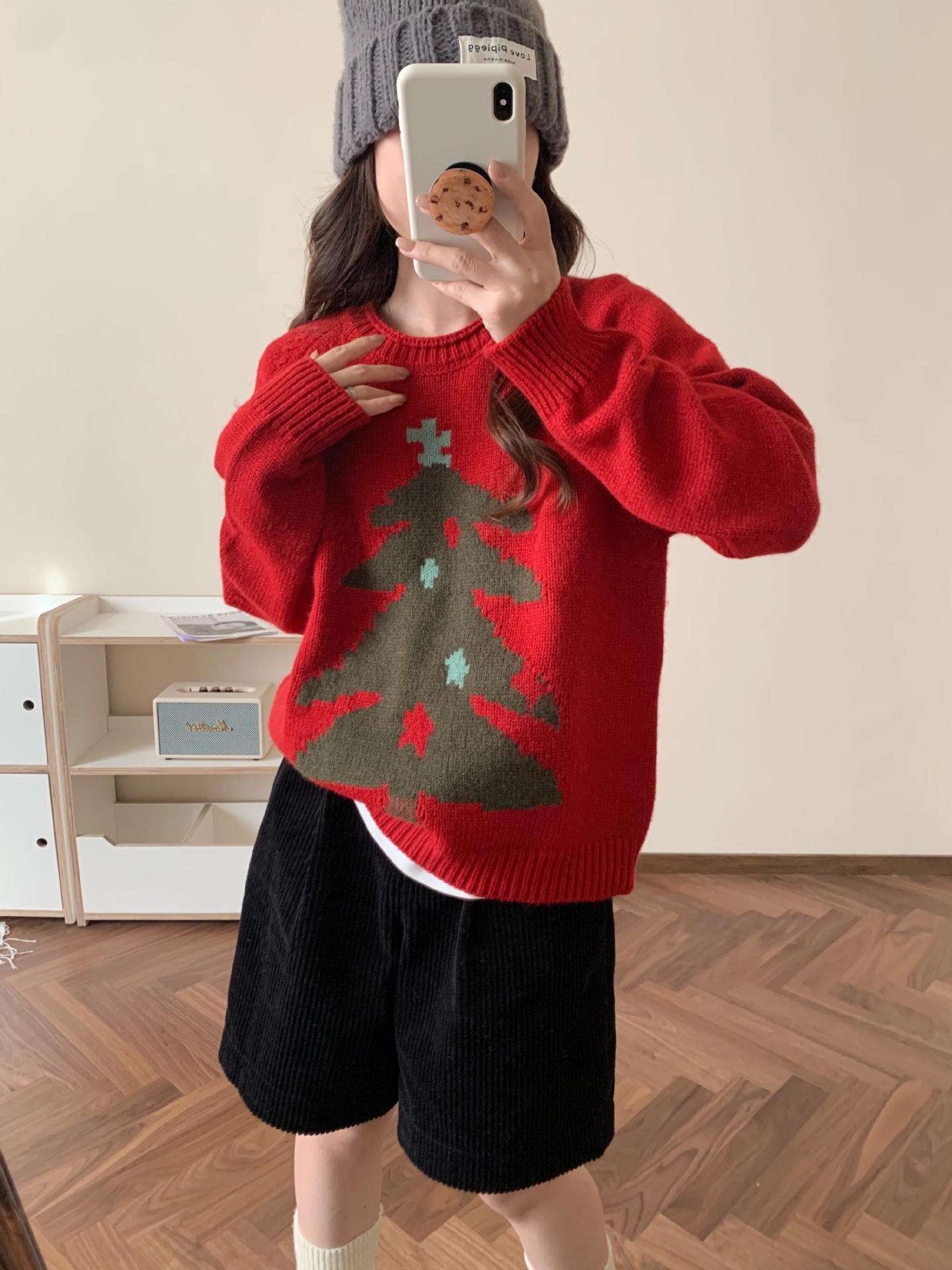 韩系圣诞树复古提花圆领毛衣女秋冬新款宽松慵懒风加厚针织衫上衣详情1