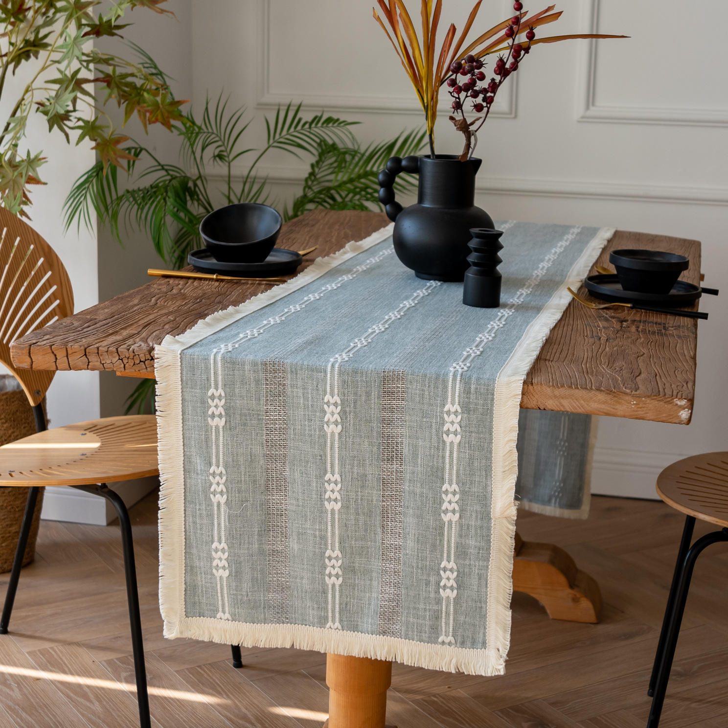 (Light Moon - tassel) American-style hollowed-out table flag woven home coffee table TV cabinet Hotel bed flag Yama pic 17