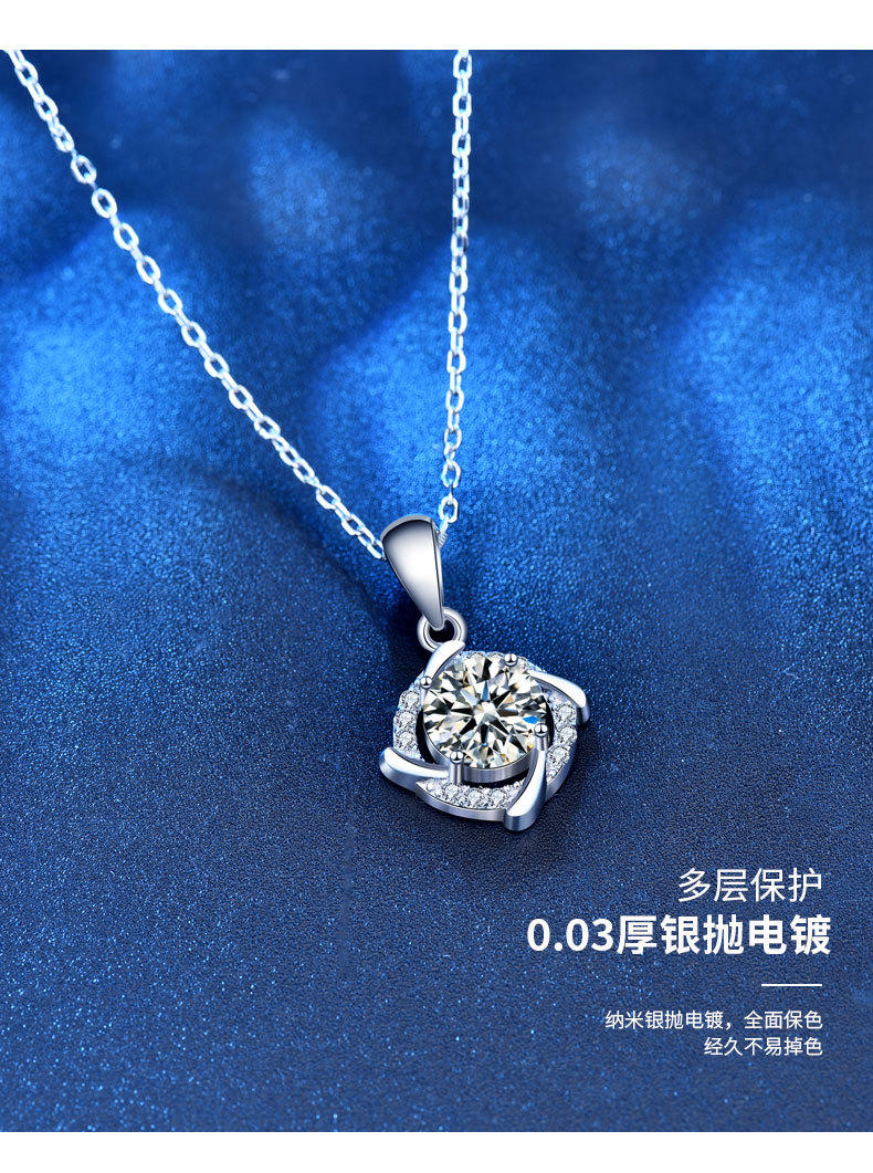 925 sterling silver windmill necklace, new Korean version for women, faux diamond Moissanite pendant, elegant collarbone neck chain accessory pic 21