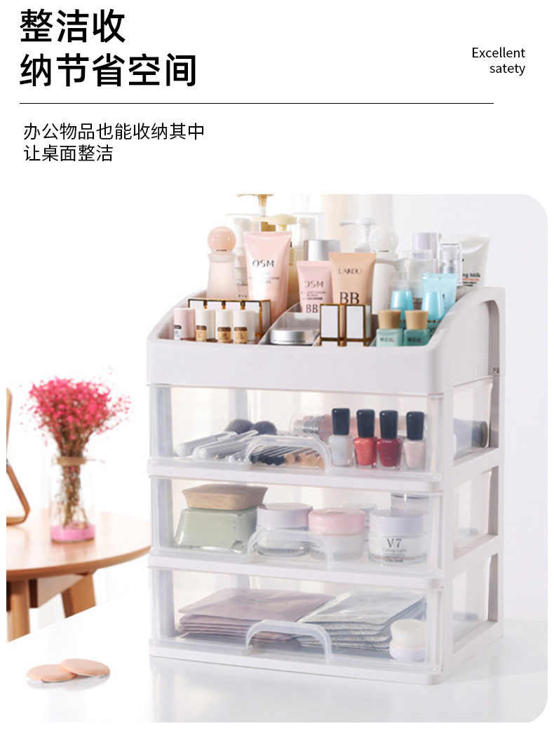 透明化妆品收纳盒桌多功能面置物架家用护肤品抽屉式收纳箱批发详情12