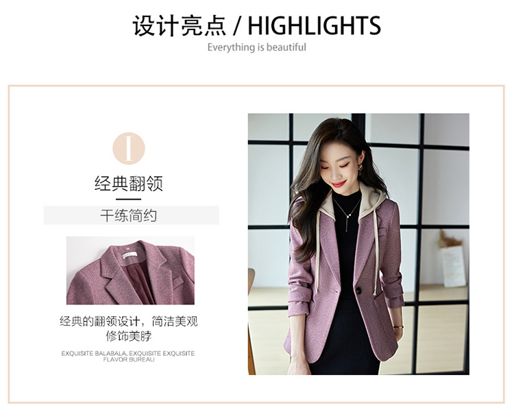 休闲假两件连帽西装外套女式春秋新款韩版高级格纹设计感西服上衣详情6