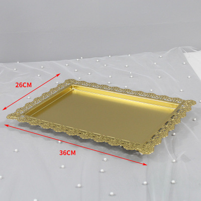 欧式托盘长方形西点盘铁艺蛋糕盘甜品展示方盘蕾丝边茶盘白色平盘详情7