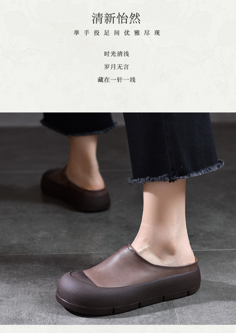 复古擦色真皮包头半拖鞋女夏季外穿小众原创头层牛皮平底凉拖鞋女详情20