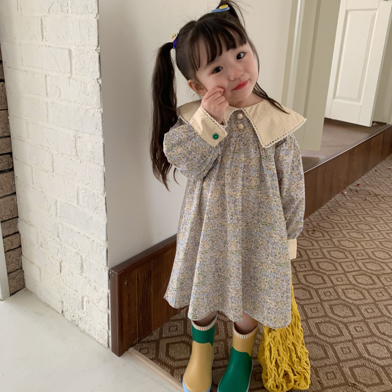 韩国童装女童碎花连衣裙春装洋气儿童娃娃领气质宝宝甜美公主裙子详情17