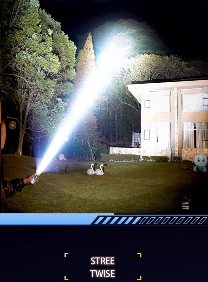 Best-selling white laser high-intensity ultra-bright home charging outdoor portable long-range flashlight, three-eyed Little Monster flashlight pic 9
