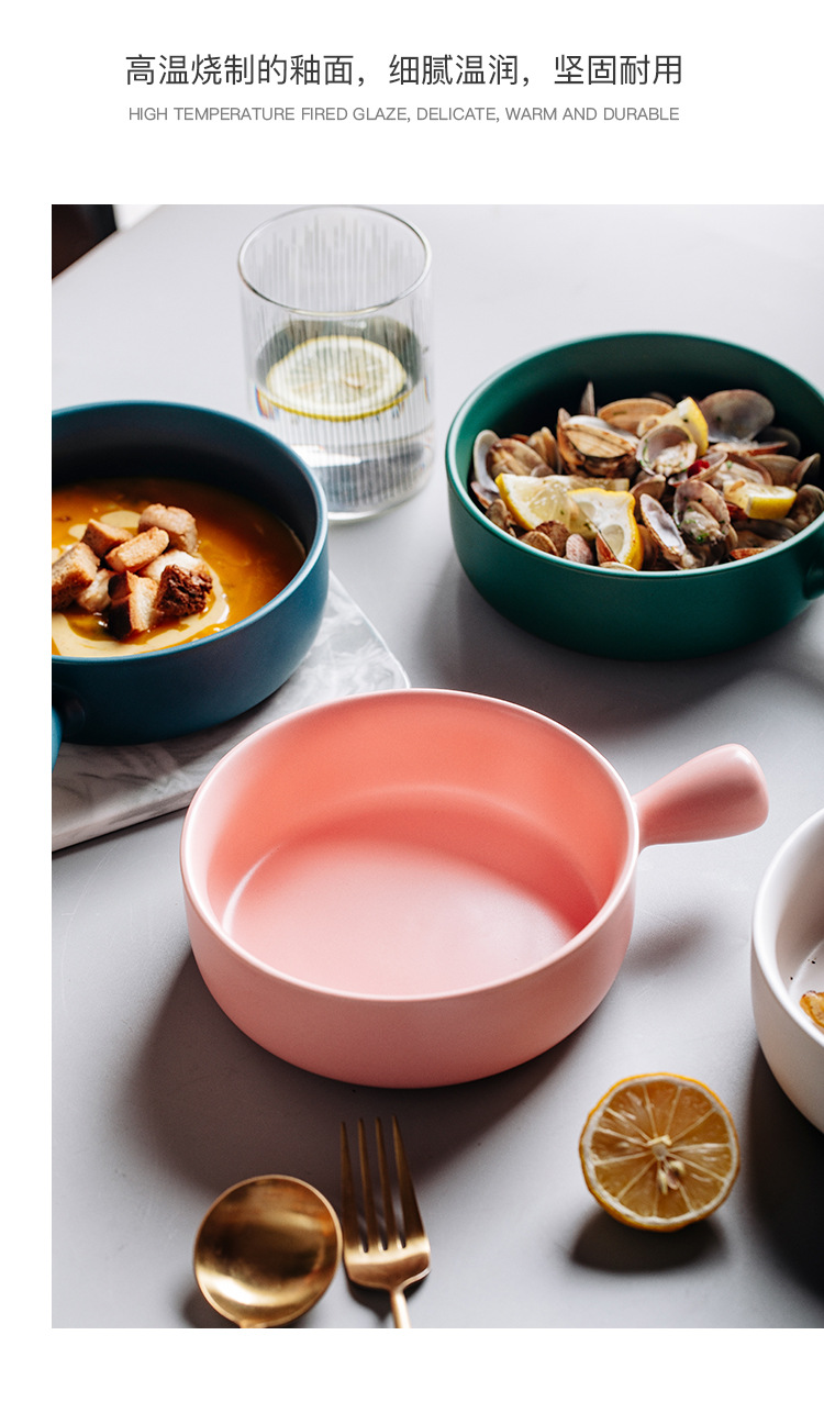 Nordic creative handle bowls, baking bowls, baked rice bowls, ceramic tableware, instant noodle bowls, Japanese handle bowls, breakfast salad bowls pic 7