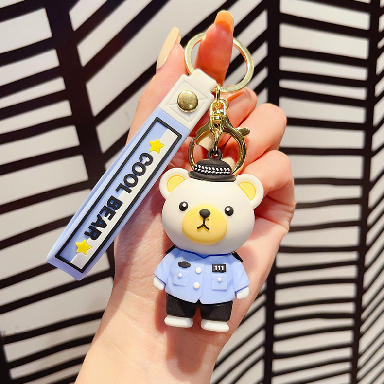 卡通小熊警察钥匙扣公仔消防员小熊包包汽车挂饰娃娃机小礼品批发详情10