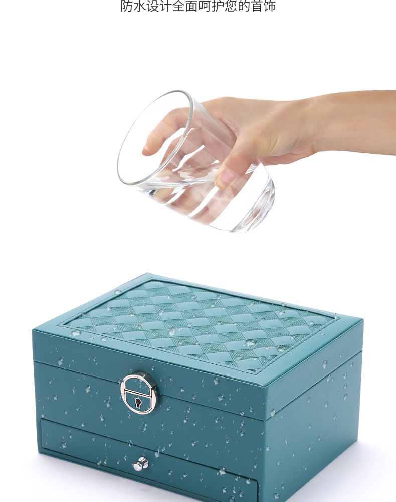 北欧爆款首饰收纳盒儿童珠宝盒亚马逊双层绒布抽屉带锁木质首饰盒详情21