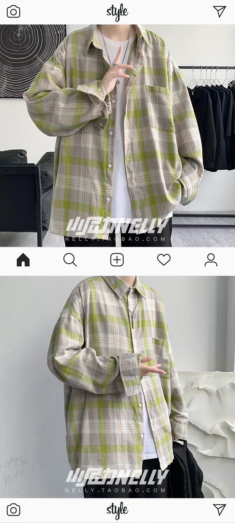 美式春秋季日系长袖格子衬衫男士韩版潮流ins网红休闲款衬衣外套详情12